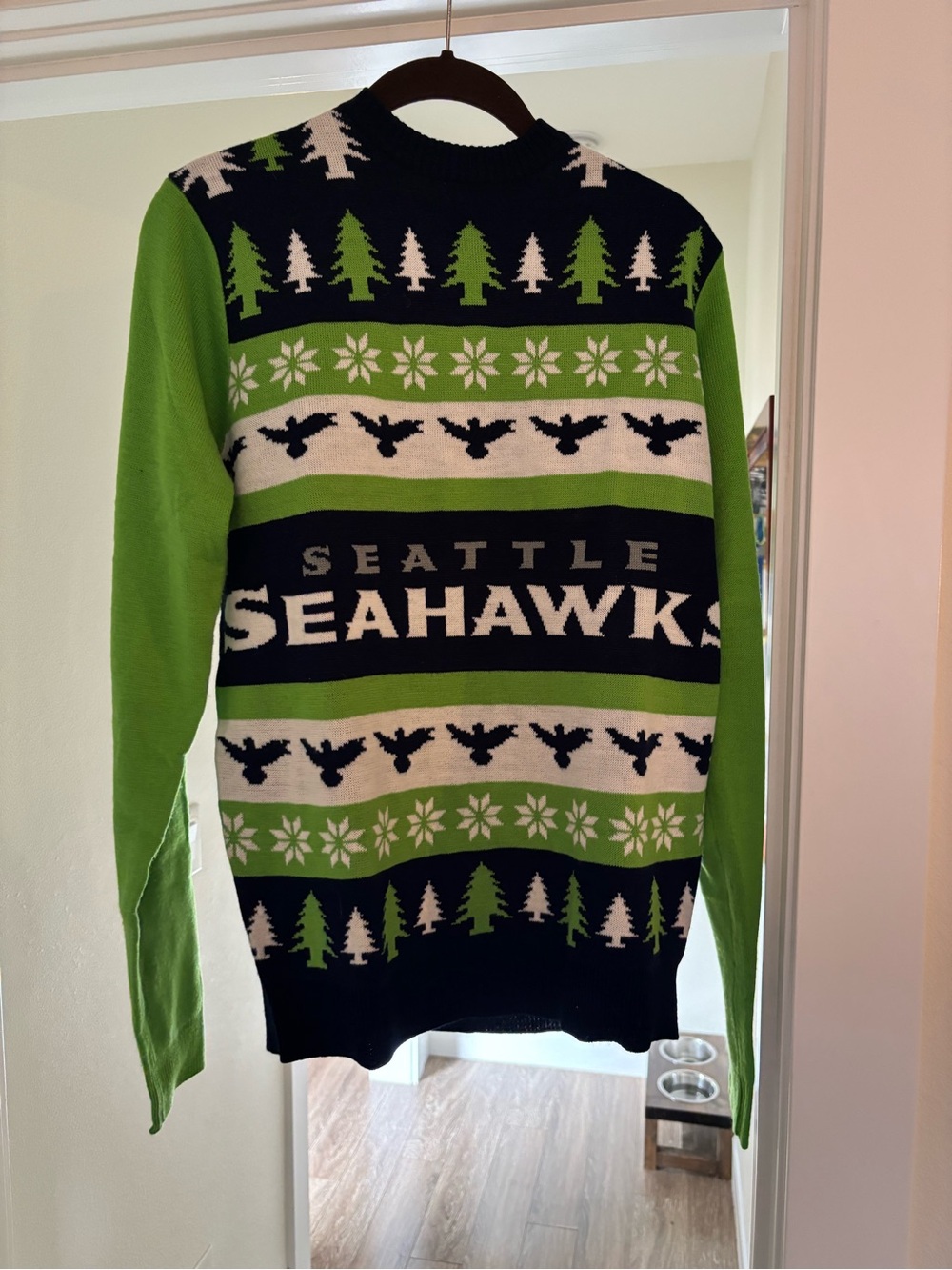 NFL Seattle Seahawks Green Navy White Crewneck Sweater